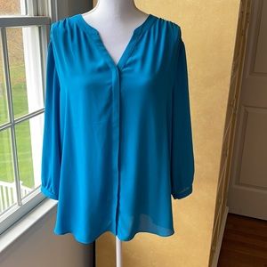 NYDJ Pintuck Turquoise Blouse Size XL